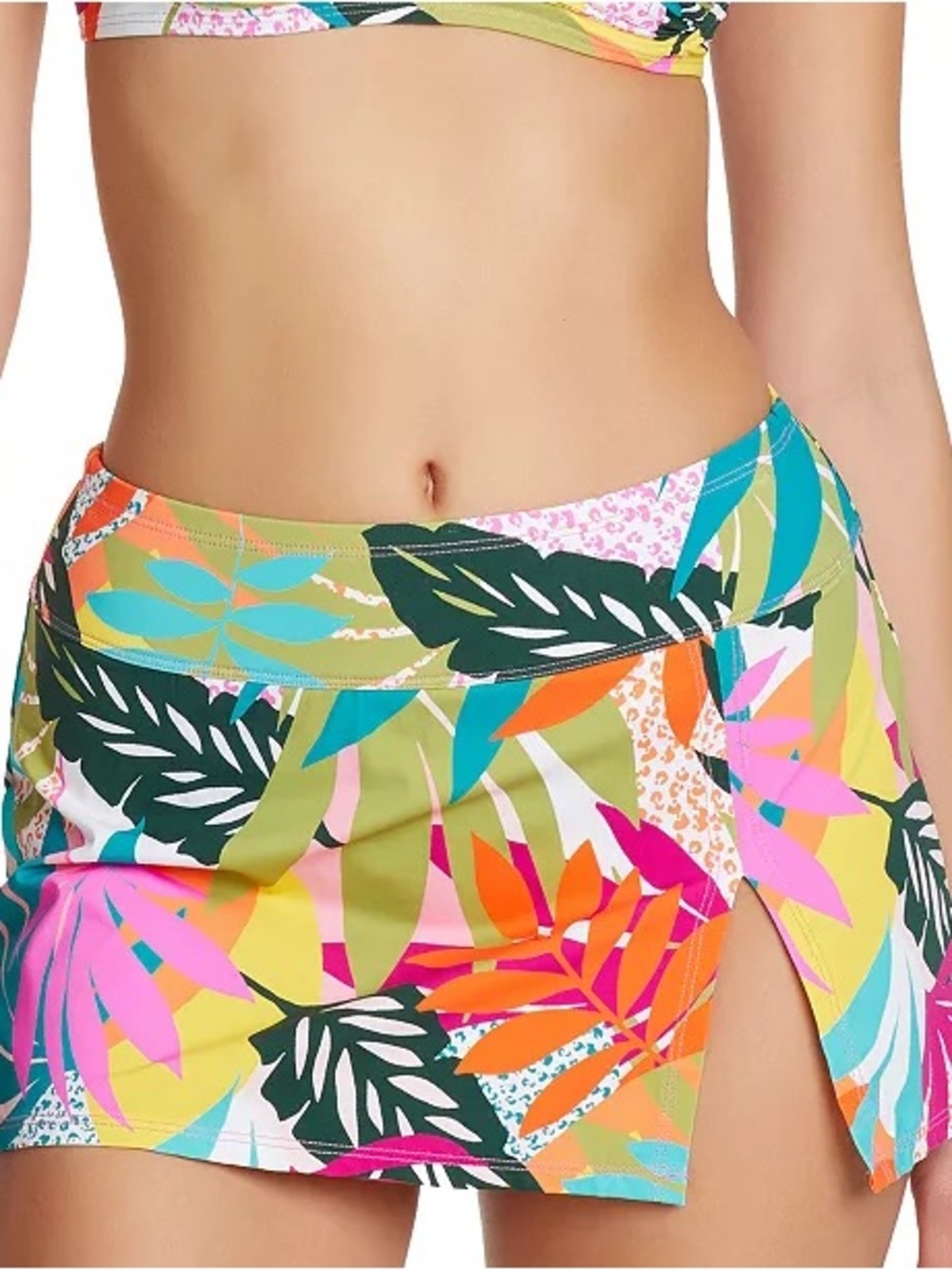 Multicolor Tropical Leaf Swim Skirt Coverup